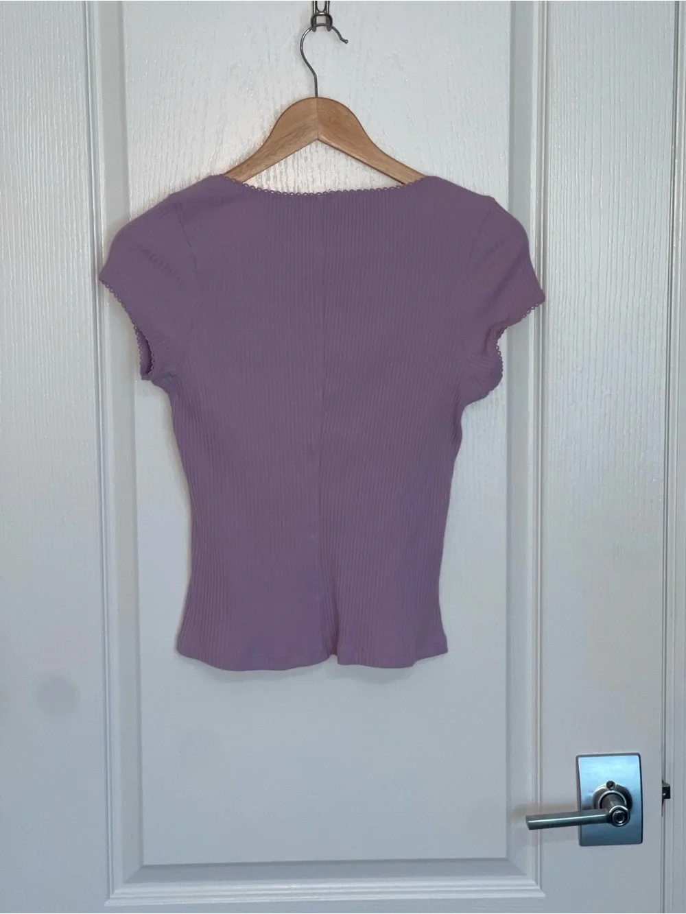FREE PEOPLE Most Wanted CardI Lavender Lilac Ribbed Button-Front Cap Sleeve Top